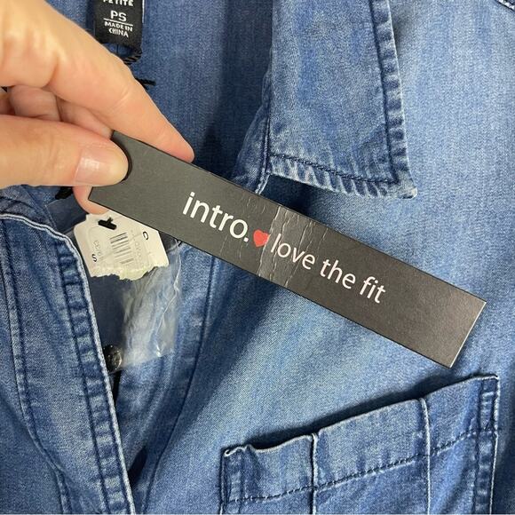 NEW Intro blue chambray preppy coastal button front top PS - Picture 5 of 7